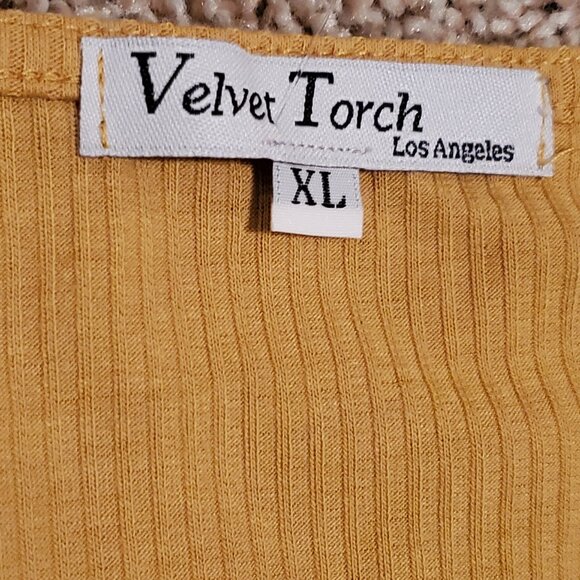 Velvet Torch Women's Mustard V-Neck Ribbed Knit Mid Dress SZ XL - Picture 4 of 10